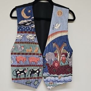 90s Vintage Noahs Ark Tepestry Vest, Multicolor, Size Medium